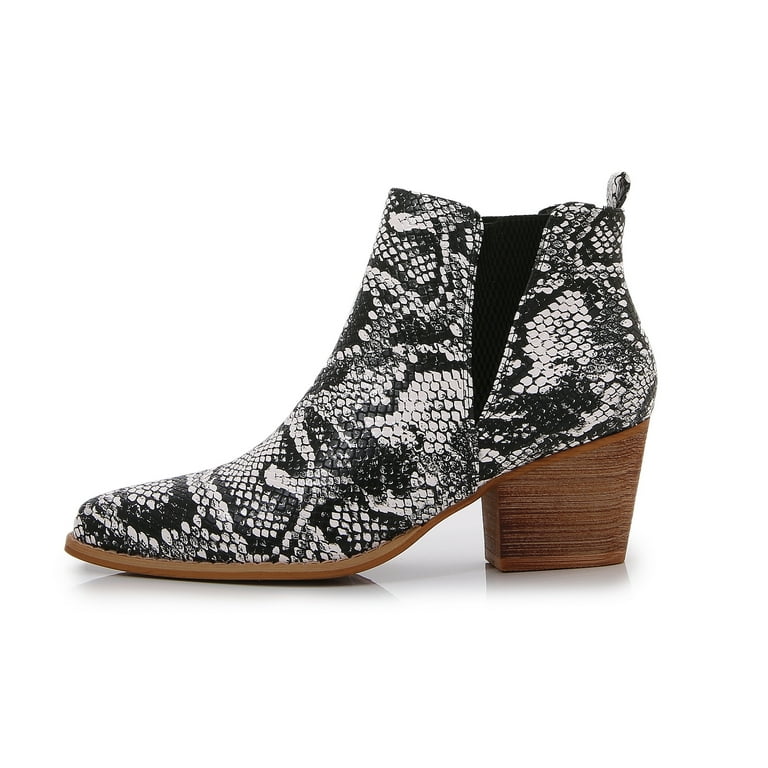 Heel Short Chelsea Ankle Boots (White Snake Skin, 7) Walmart.com