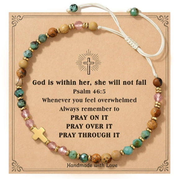Christian Gifts for Women Inspirational Cross Bracelet Adjustable Natural Stone Bracelet Religious Gifts for Women