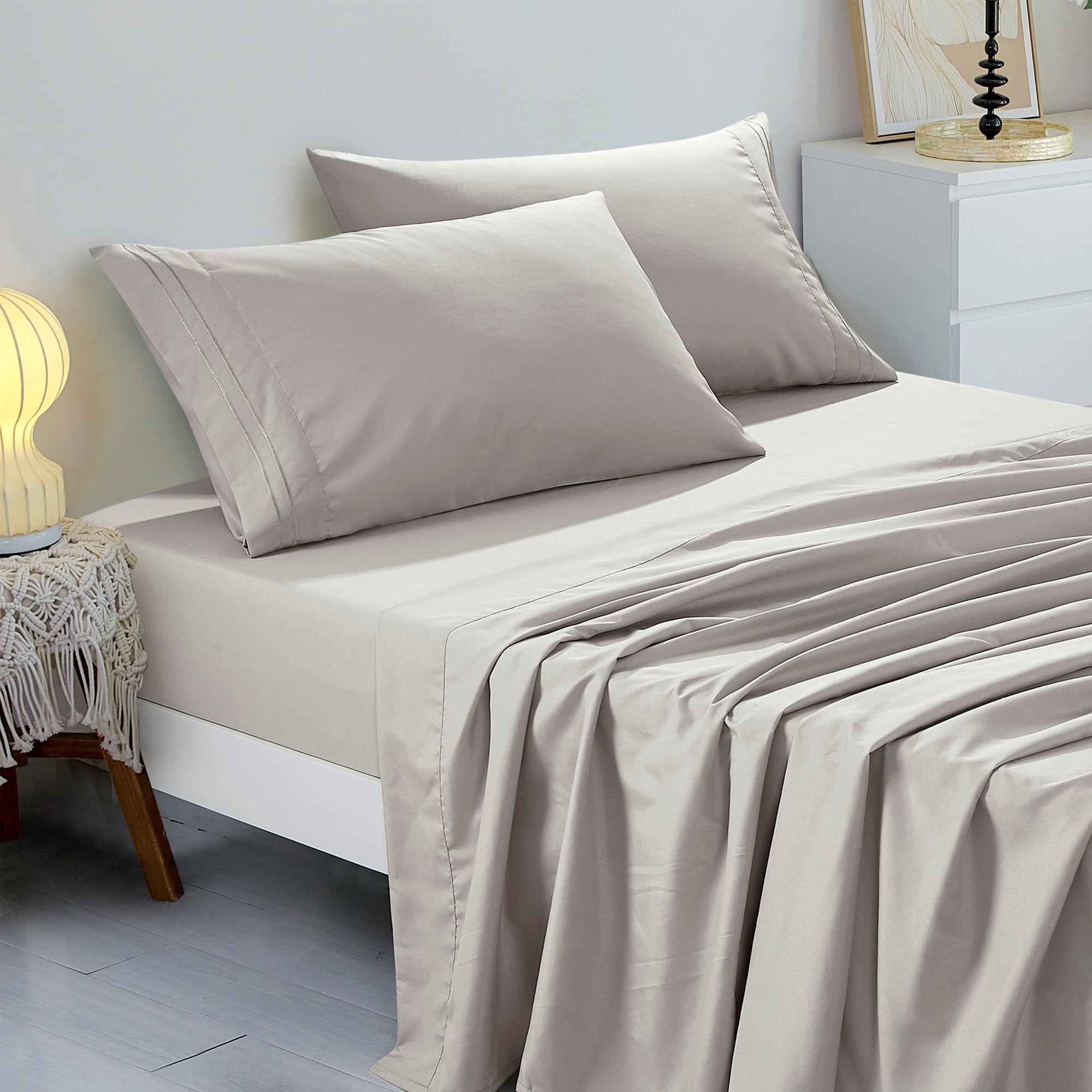 4-Piece Set Bed Sheets, Bedding with Fitted Sheet, Flat Sheet & Pillowcases