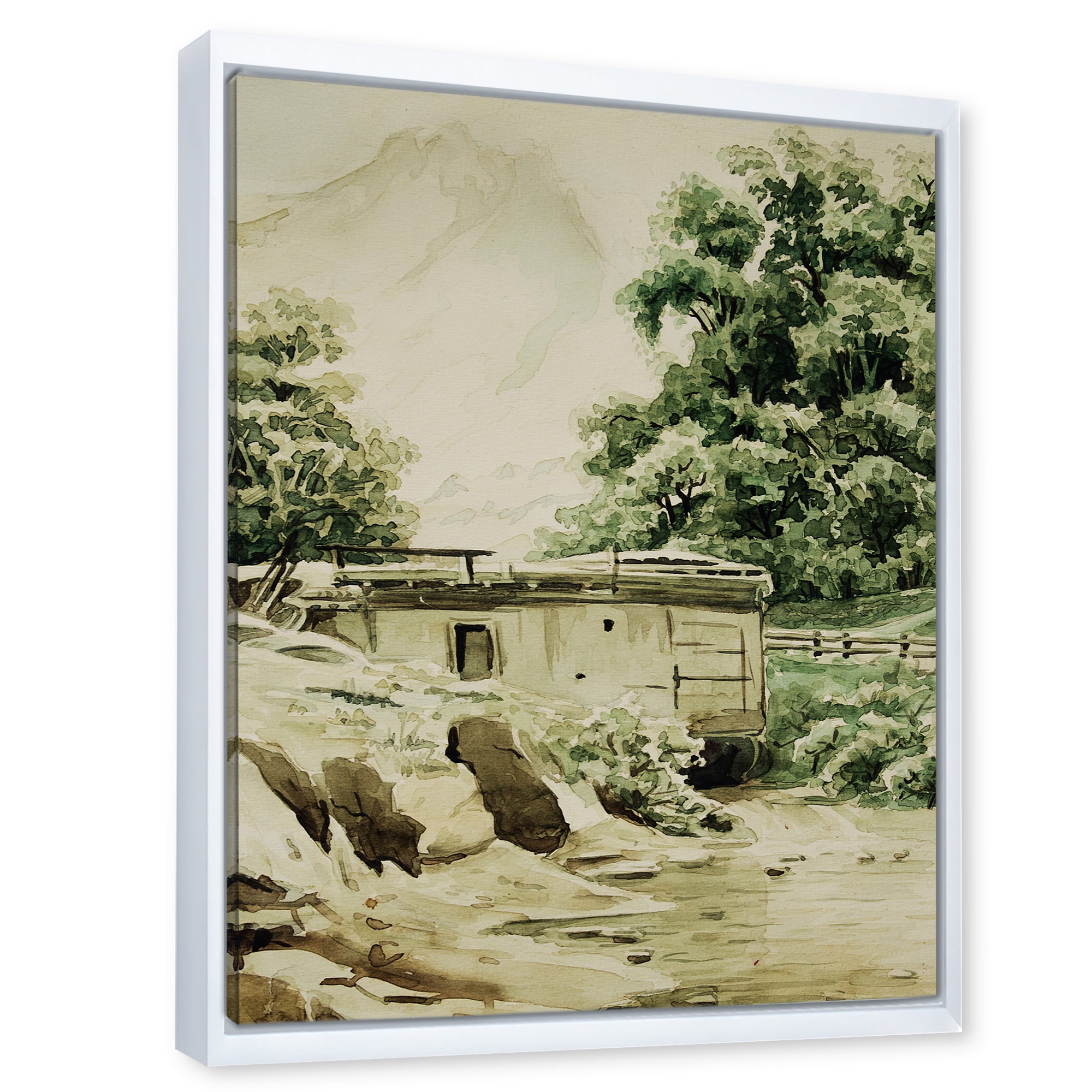 Designart 'Cabin In The Green Mountains' Cabin & Lodge Framed Canvas Wall Art Print