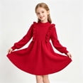 thumbnail image 3 of Odeerbi Kids Girls Mock Neck Sweater Dress Ruffle Long Sleeve A-Line Knit Dress for Fall Winter, 3 of 9