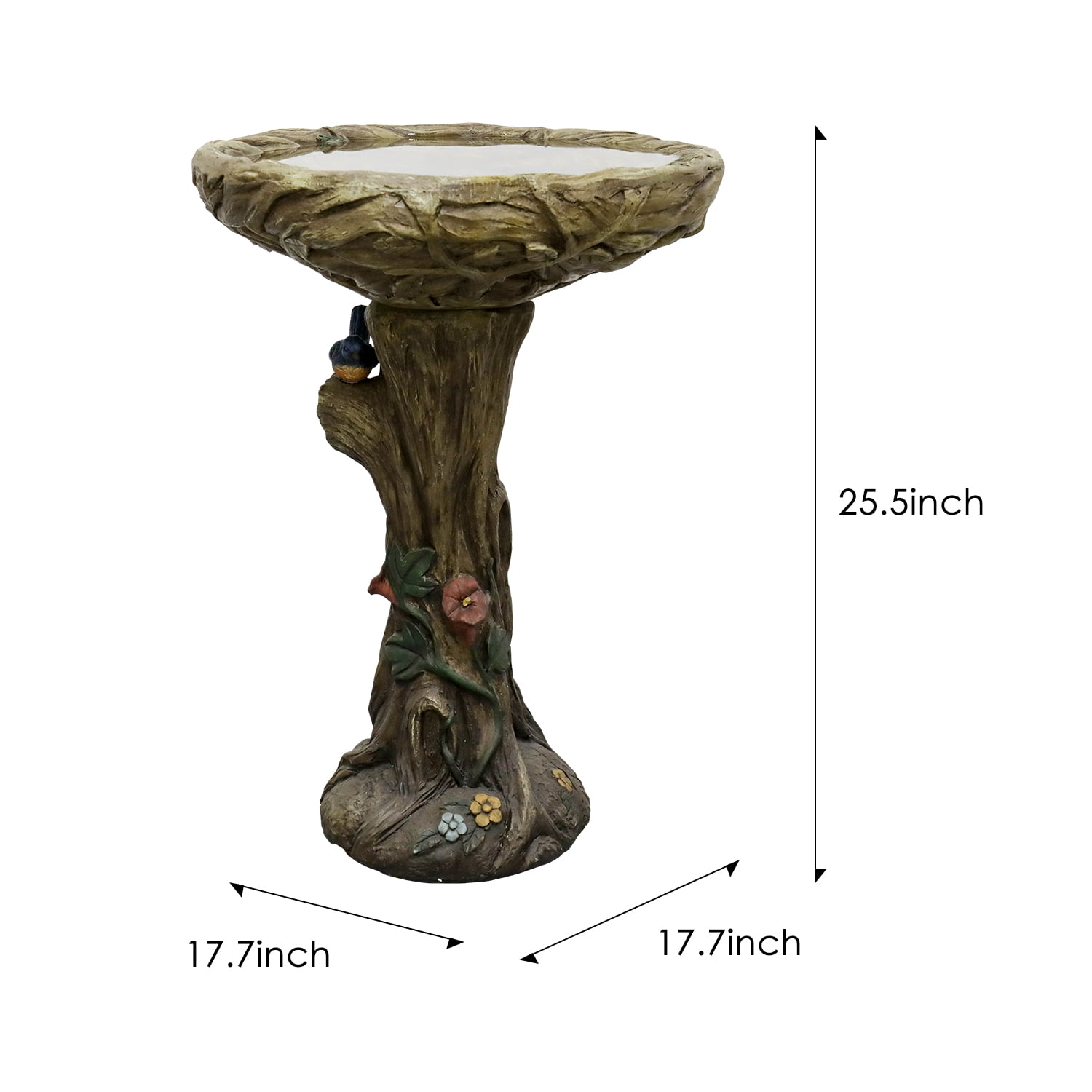 25.5" H Outdoor Concrete Bird Bath - Tree Trunk Birdbath with Pedestal  for Garden, Patio, Lawn, Backyard Decor