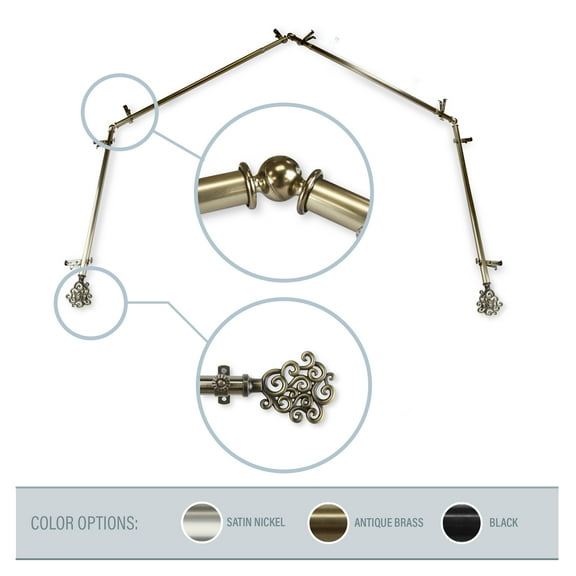 Fabritio 13/16" 4-Sided Bay Window Curtain Rod - Antique Brass