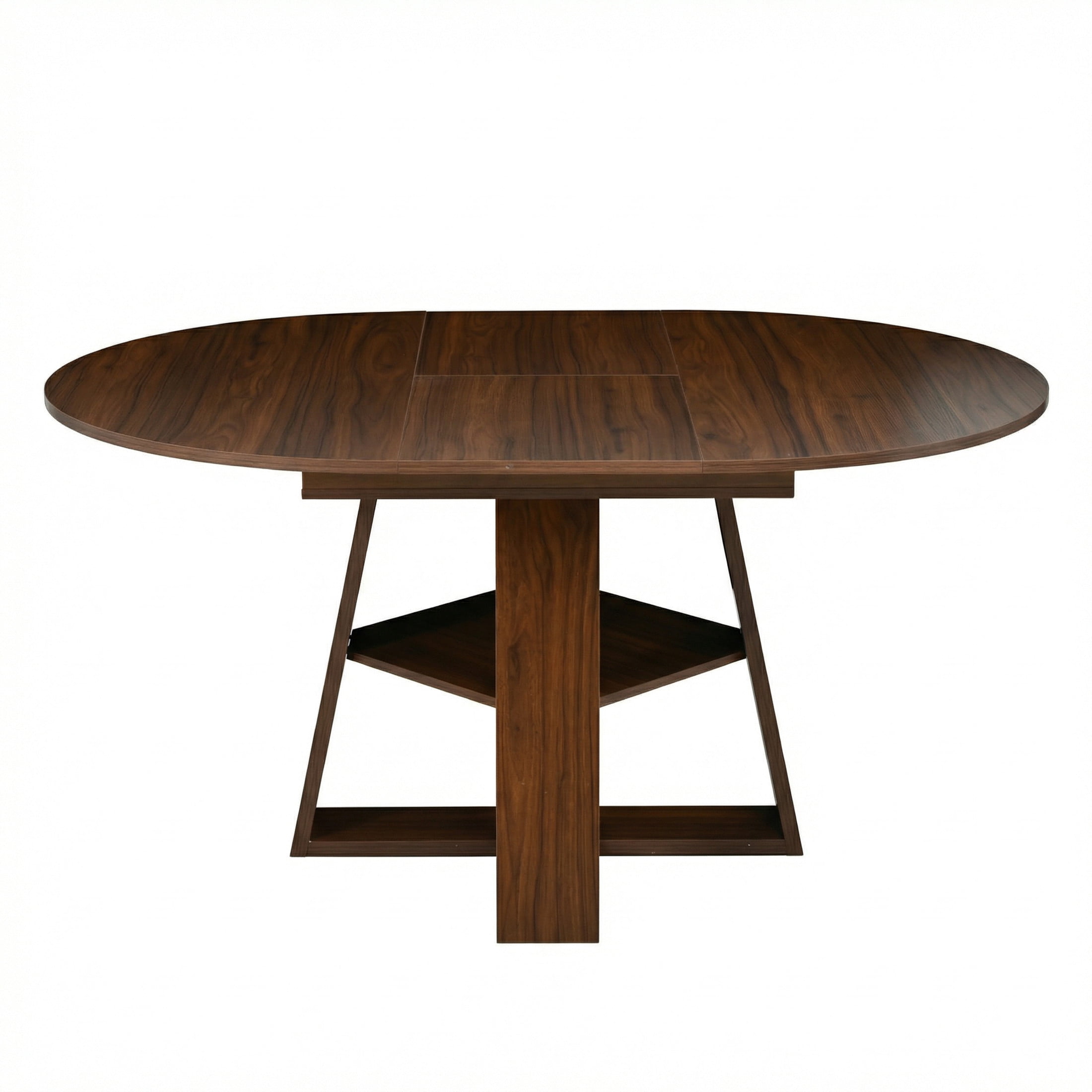 Noble House 43.3 - 59 Inch Extendable Round Dining Table with Storage Shelf, Walnut