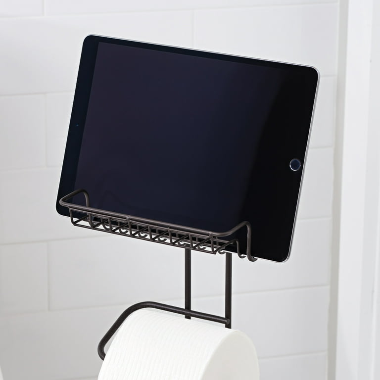 Toilet Paper Holder Stand with Shelf, Free Standing Bathroom Toilet Tissue  Holder with Reserve, Modern Heavyweight Marble Base for Jumbo Roll, Black