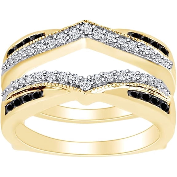 Gems Jewels 14K Yellow Gold Plated 2.00 Ct Round Cut White Diamond & Black Diamond Enhancer Guard Wrap Ring 925 Sterling Silver For Women's -4