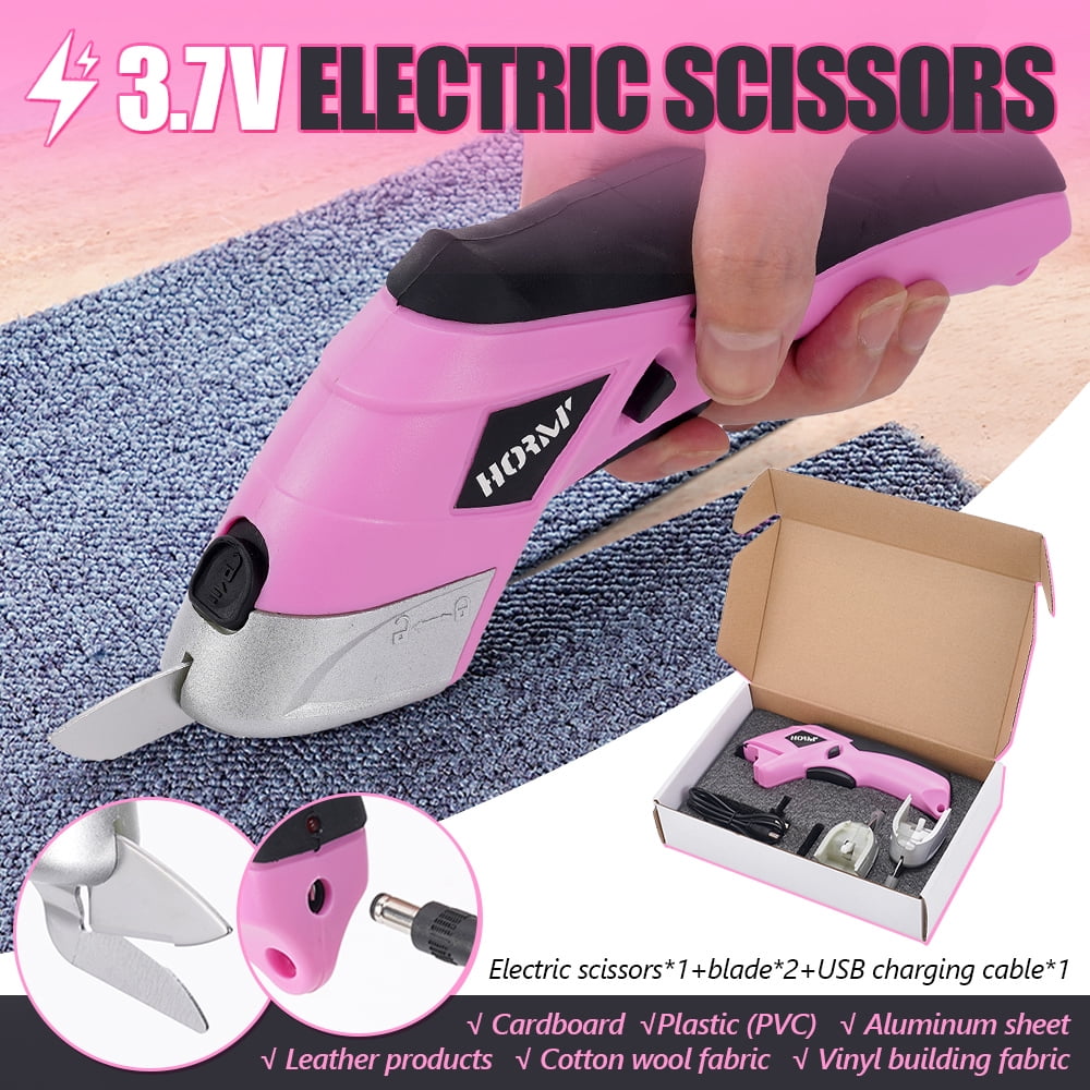 HORMY Cordless Electric Scissors with Two Blades, 3.6V Super Scissors Rechargeable with USB Charge Cable, for Cardboard Cutting Fabric Paper, Pink