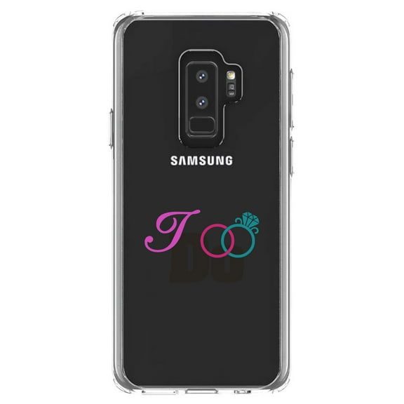 DistinctInk Clear Shockproof Hybrid Case for Samsung Galaxy S9  PLUS (6.2" Screen) - TPU Bumper Acrylic Back Tempered Glass Screen Protector - I Do - Wedding Rings