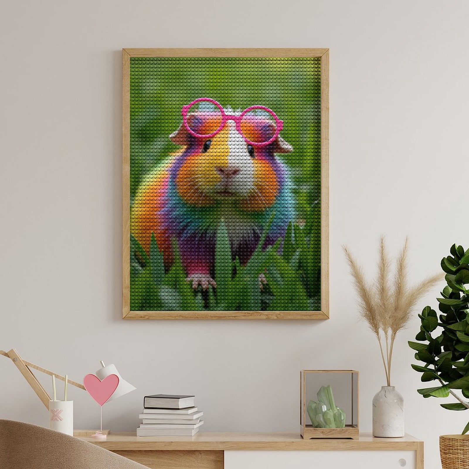 Diamond Art Kits for Adults, Colorful Guinea Pig Glasses Grass 5D Diamond Painting Kits for Adults Beginners, DIY Full Drill Diamond Painting, Gem Art and Crafts 12x16
