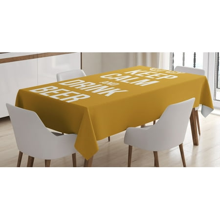 Rectangular Amber Ring - Keep Calm Tablecloth, Drink Beer Poster Design with Graphic Foamy Glasses Leisure Time Fun Pub Print, Rectangular Table Cover for Dining Room Kitchen, 52 X 70 Inches, Amber White, by Ambesonne