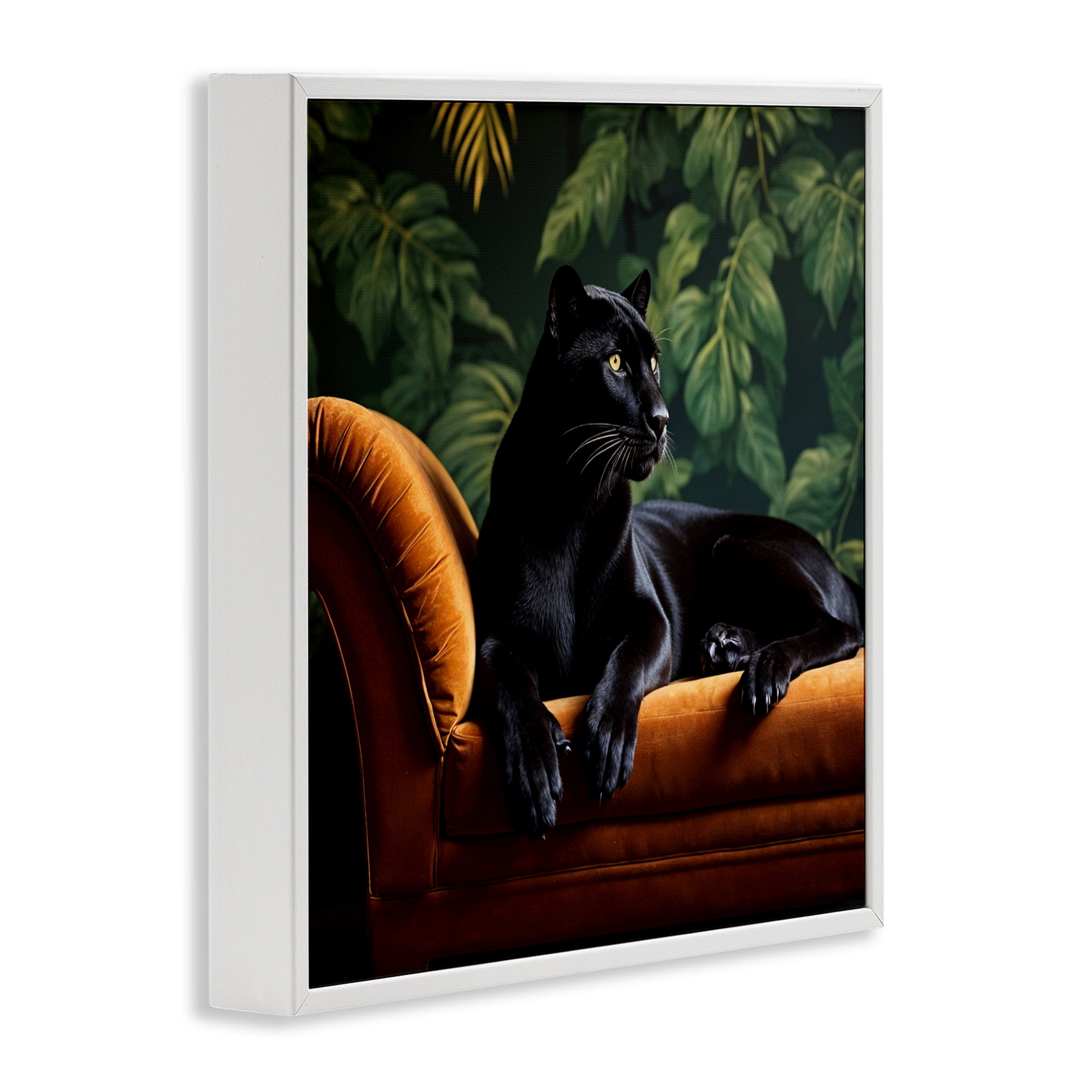 Majestic Panther on Chaise White Framed Giclee Art, design by Lettered and Lined