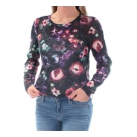 BAR III Womens Purple Sheer  Without Cami Floral Long Sleeve Jewel Neck Top  Size: XS