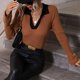 thumbnail image 4 of Mujeres Casual Sólido Tejido Adelgazante Trompeta Manga Larga Cuello en V Suéteres Tops Blusa Fridja  hjk2569, 4 of 9