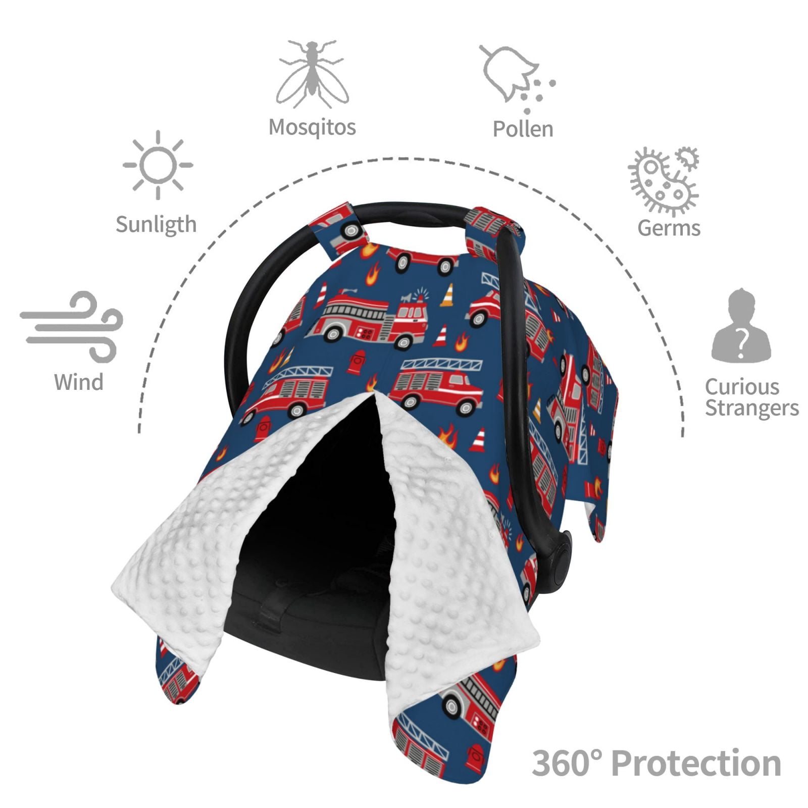 Car Seat Cover Baby - Fire Truck 1 Breathable Infant Car Seat Cover for Baby Carseat, Lightweight Comfort Baby Essentials Must Haves Newborn Stuff for Girl Boy