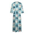 thumbnail image 4 of Christmas Dresses for Women Ladies Fashion Christmas Print Lapel Button-Down Seven-Quarter Cuff Strap-Up Dress for Christmas Party,Cyan,2XL, 4 of 5