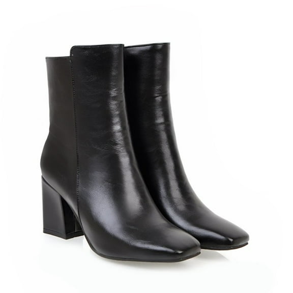 Women's High Chunky Heeled Boots, Zip Up Ankle Booties with Square Toe | Perfect for Casual Outings and indoors