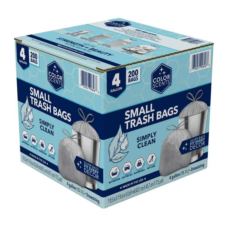 4 gallon Trash Bags Lavender Scented (200 Count) Small Trash Bags CCLINERS  White Bathroom Garbage Bags 15 Liter Trash Bags Diaper Bags Mini