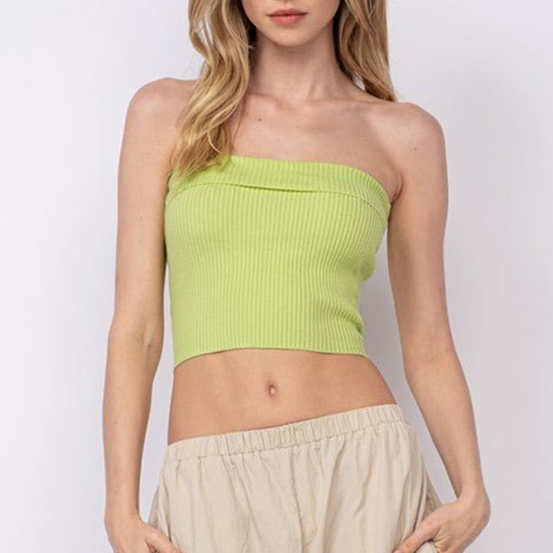 Blusa Mangas Largas Top Mujer Y2k Tube Crop Jersey Acanalado Bandeau Verano Tops Ygjytge Verde T L para Mujer