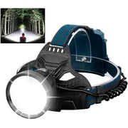 Adult LED Rechargeable Headlamp, 90000 Lumens Super Bright Headlamp Torch 90° Adjustable 4 Modes IPX5 Waterproof USB Rechargeable Headlamp for Camping Running Hunting Cycling Mountaineering Hiking (Ba