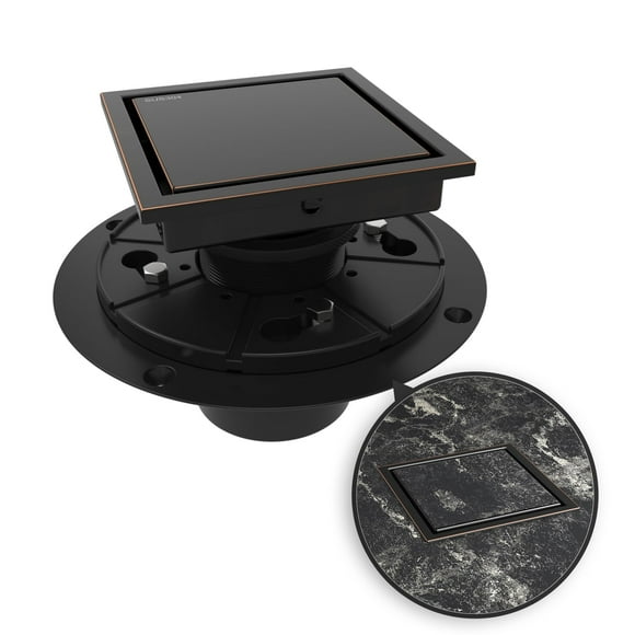 WEBANG 4 Inch Square Shower Drain Bronze Floor Drain with Flange Reversible 2-in-1 Cover Tile Insert Grate Removable SUS304 Stainless Steel CUPC Certified Oil Rubbed Bronze