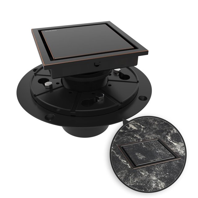 WEBANG 4 Inch Square Shower Drain Bronze Floor Drain with Flange Reversible 2-in-1 Cover Tile Insert Grate Removable SUS304 Stainless Steel CUPC Certified Oil Rubbed Bronze