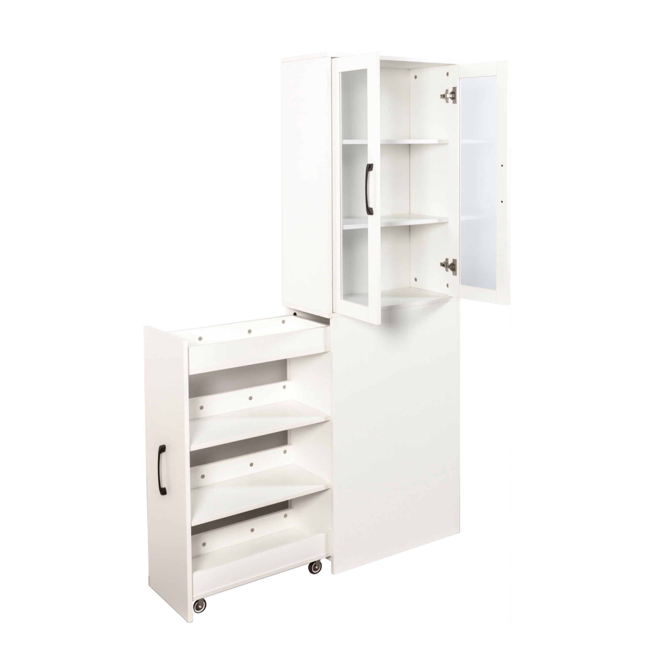 Noble House Fergus 70.87" Pantry Display Cabinet, 4-Tier Pull-Out Shelves & Glass Doors, Compact Wood Storage, White