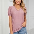 thumbnail image 6 of safuny Women's Trendy Elegant Comfy Tops Clearance Solid Tops Ruffle Sleeve Tees V Neck Shirts Eyelet Casual Vintage Clothing 2024 Fashion Summer Hot PinkXL Hot Pink XL, 6 of 8