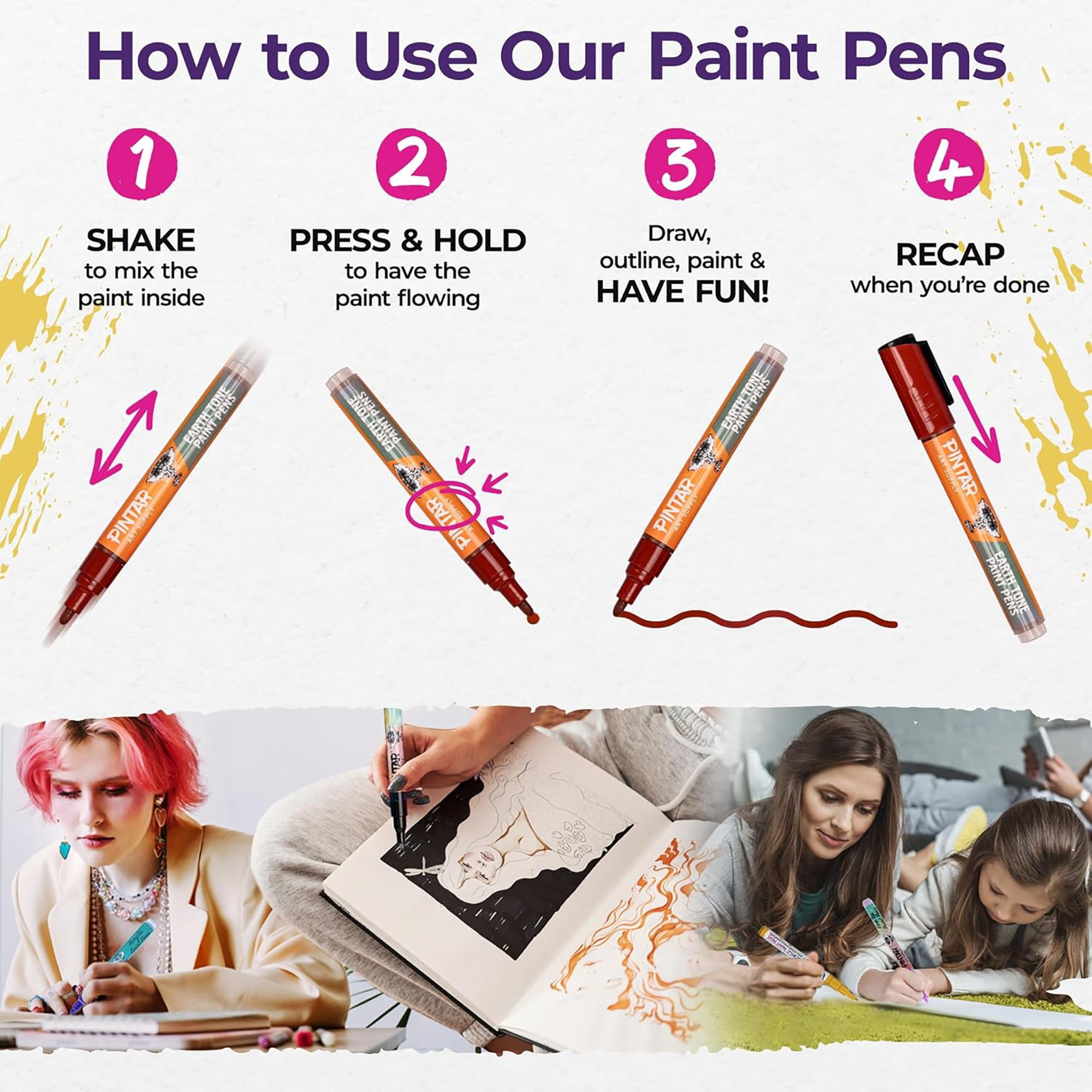 Pintar: Acrylic Paint Markers: Earth Tone - Medium Tip 5mm, 20 Pack - Rich Opague Colors, Japanese Ink Multi-Surface Pens, Premium Art Supplies