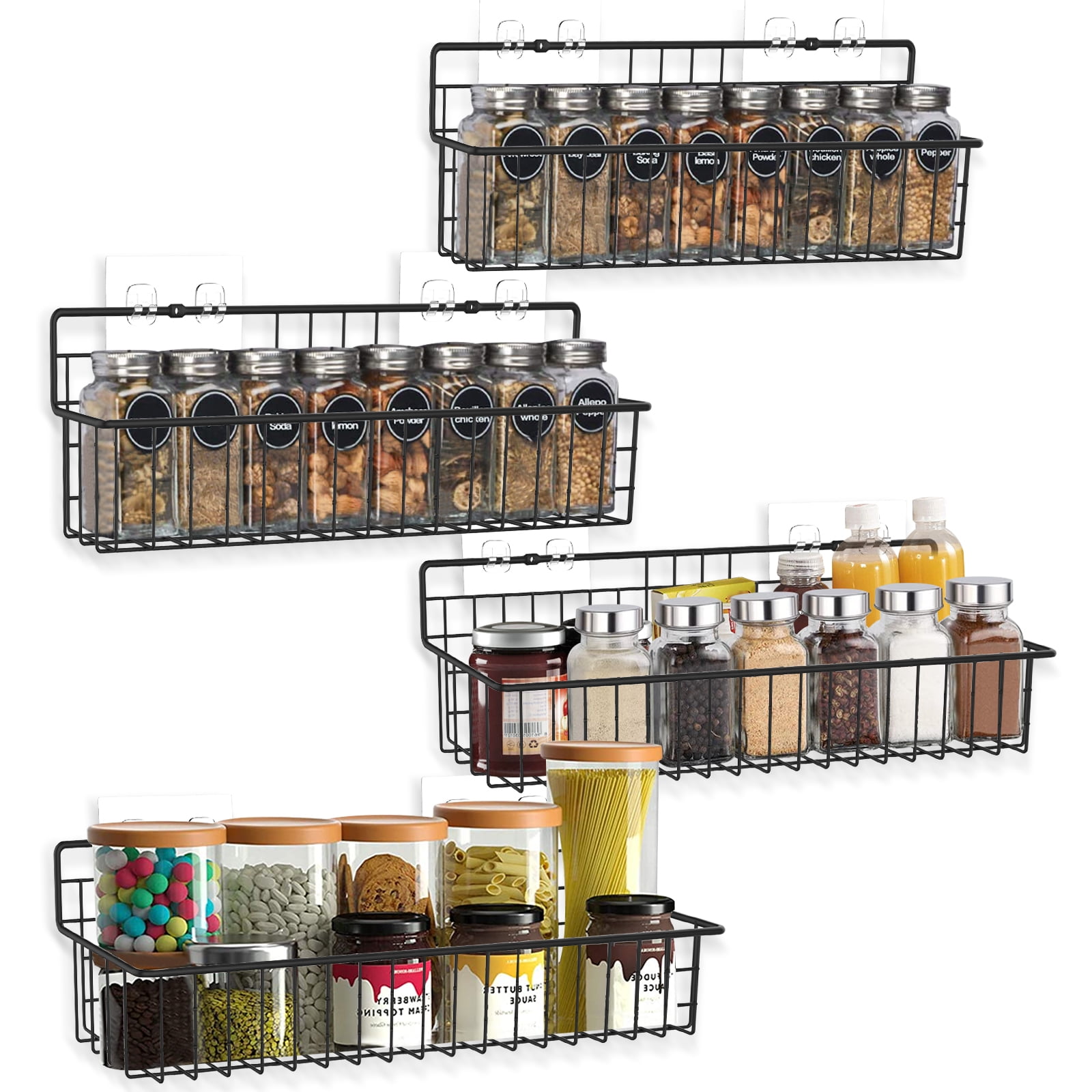 Nandae Wall Mount Spice Racks Spice Rack for Cuboard,Metal Oranizer for Kitchen Cabinets Brown Set of 4