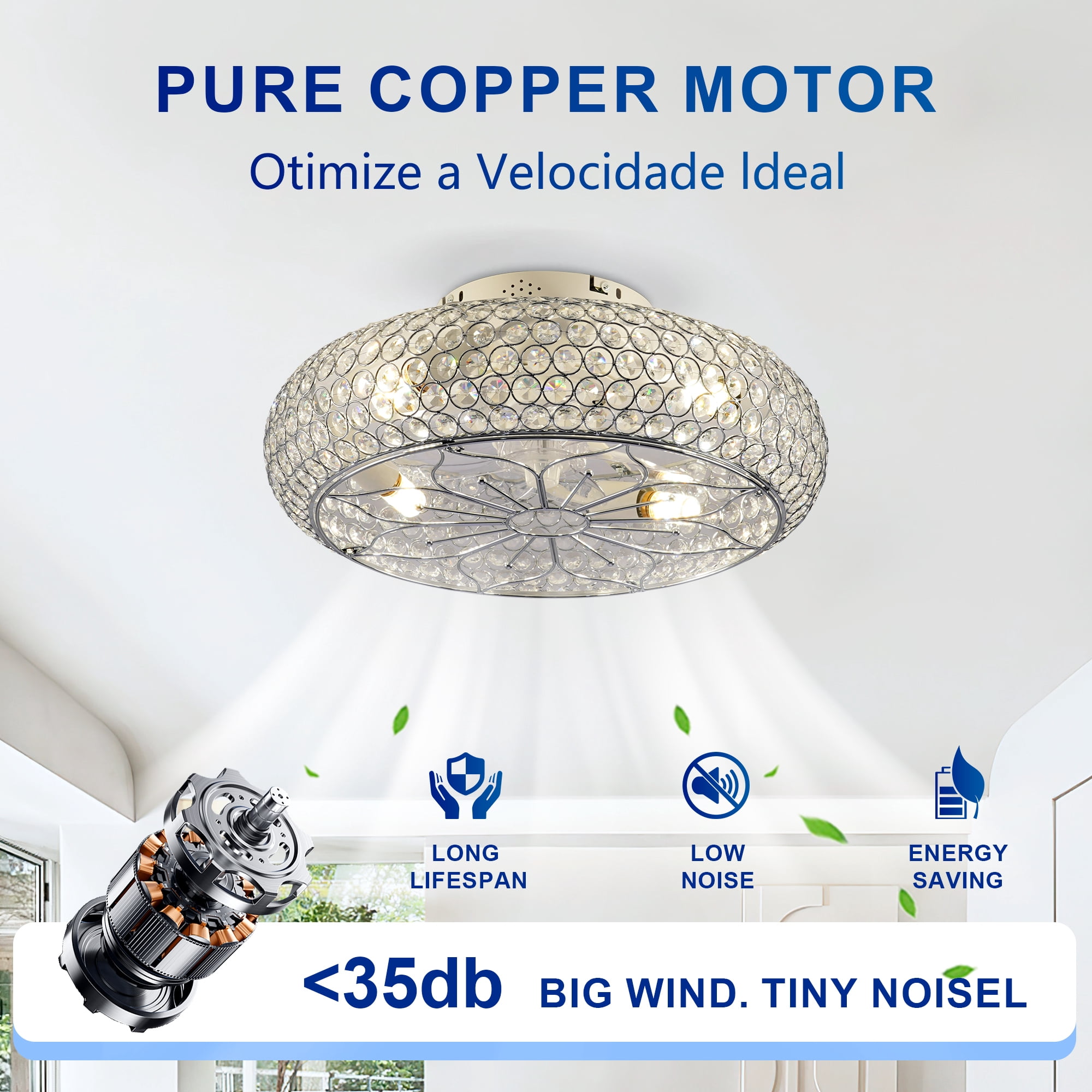 Leumius 20" Crystal Ceiling Fans with Light and Remote Control, Chandelier Fan 6 Speed DC Motor Reversible Ceiling Fan for Living Room Bedroom (NOT Included Bulbs)