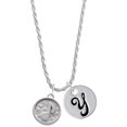 thumbnail image 1 of Delight Jewelry Silvertone Music Note - Round Seal Silvertone Script Initial Disc - Y - Charm Necklace, 20"+3", 1 of 4