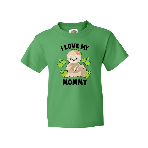 Inktastic Cute Sloth I Love My Mommy with Green Leaves Youth T-Shirt