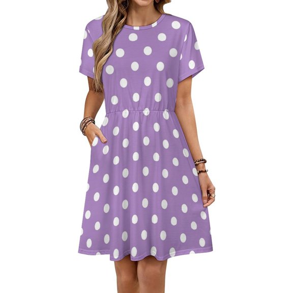 Light Purple And White Polka Dots Pattern Dress Summer Street Style Dresses Female Short Sleeve Printed Sundress