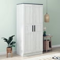 thumbnail image 2 of Kadyn 2 Door Armoire Wardrobe Closet with LED Lights, 68" Large Wardrobe Armoire with 4 Storage Shelves, Modern Wooden Armoire Storage with Hanging Rod for Bedroom, Gray, 2 of 11