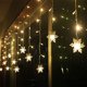 thumbnail image 3 of Cortina de luces LED, 4 m, 96 luces LED con forma de copo de nieve, con 8 modos de iluminación, ideal para Navidad, bodas, fiestas, paredes y decoración del hogar (blanco cálido)., 3 of 6