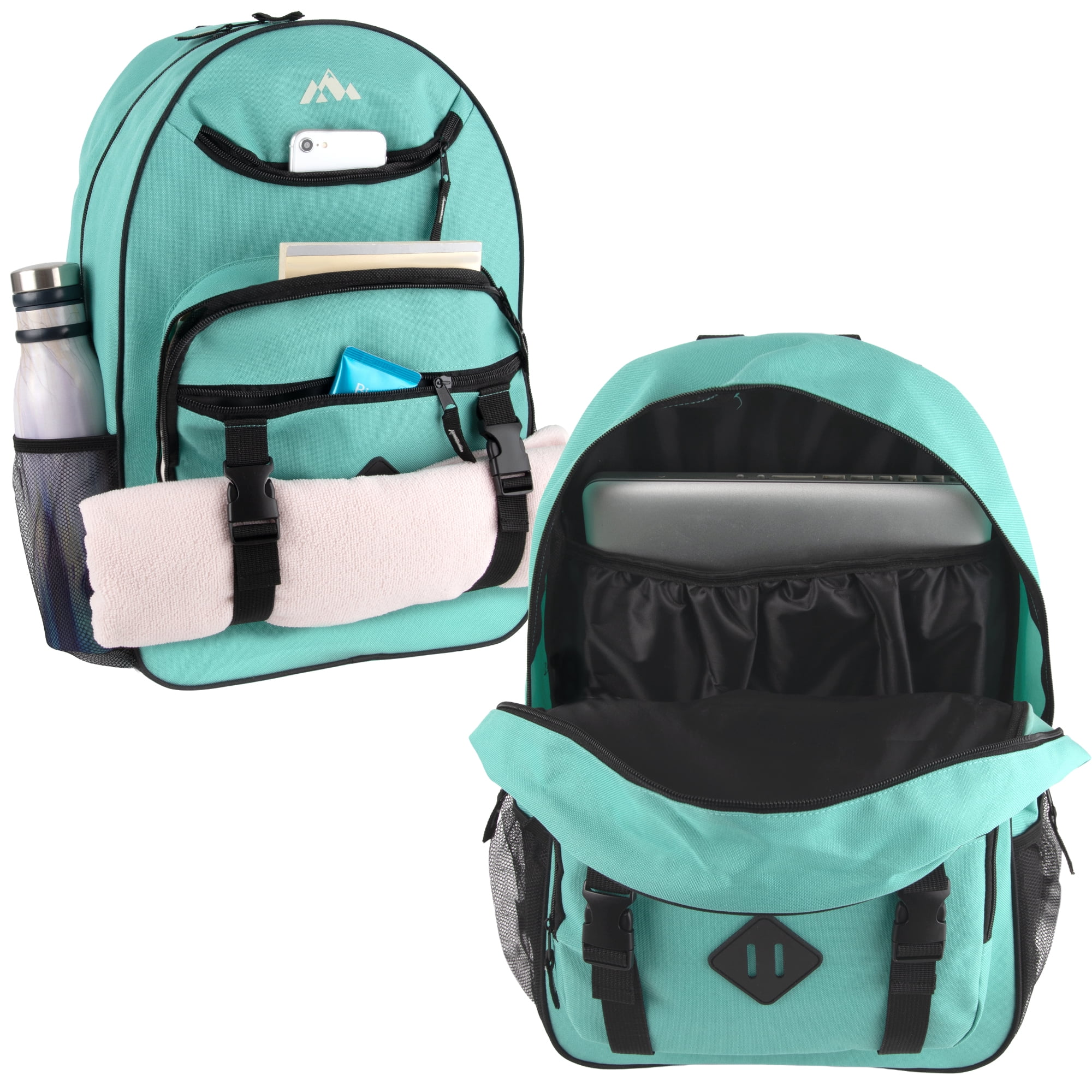 24 Pack of Two Tone Multipocket Buckle Strap Backpacks for Camping, Commuting and Travel in Female Colors Pack