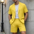 thumbnail image 2 of IWRICH Summer 2 Piece Suits for Men Short Sleeve Tuxedo Blazer Wedding Party Jackets and Elastic Waist Shorts Casual Outfits Yellow XL, 2 of 7