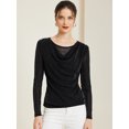 thumbnail image 2 of DARING DIVA Women's Ruched Cowl Neck Long Sleeves Glitter Tops S Black, 2 of 6