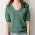 thumbnail image 5 of Leesechin Womens T Shirts V-Neck Half Sleeve Loose Fit Shirts Casual Solid Basic Tops, 5 of 7