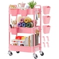 thumbnail image 1 of Carrito rodante Aofure de 3 niveles metálico con ruedas bloqueables rosa, 1 of 9