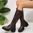 thumbnail image 3 of Chunky Knee High Boots for Women Fashion Casual Round Toe Mid Heel Winter Fall Knee Length Long Tall Boots Brown Size 9, 3 of 8