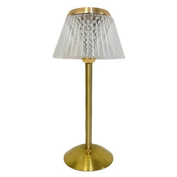 Lámpara Mesita Noche Táctil Mesa Cristal Base Metal Recargable