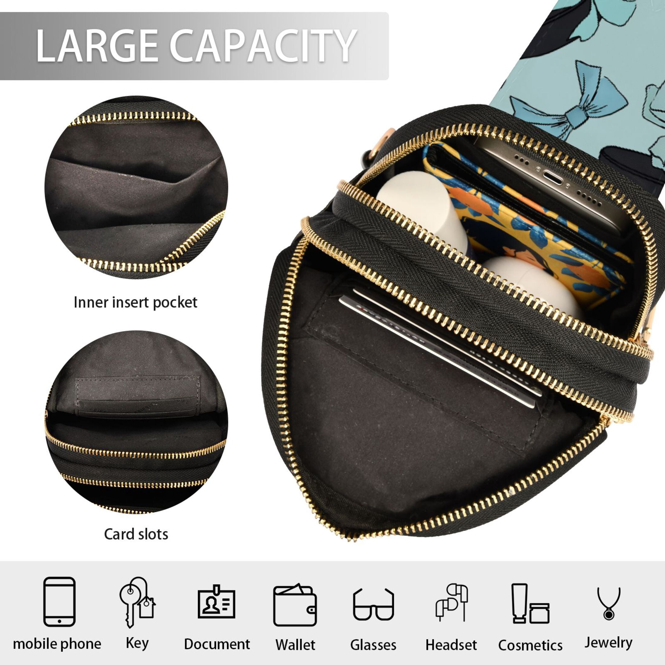 ALAZA Hockey Pucks and Bows Sling Bag for Women Men Waterproof Crossbody Chest Bags