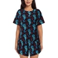 thumbnail image 1 of Balery Blue Seahorse Conjunto de Pijama para Mujer con Estampado, Dos Piezas de Manga Corta y Shorts, Ropa de Dormir Suave con Cuello Redondo y Bolsillos-Large, 1 of 6