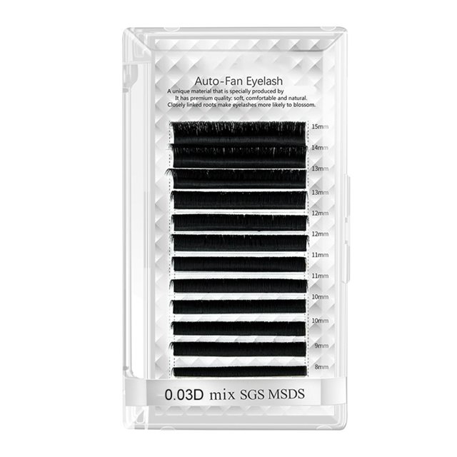 Auto Fan Pestañas postizas Mujeres Salón profesional Volumen negro Pestañas postizas para extensión de pestañas 0.03D 0.3?0.6in Mezcla