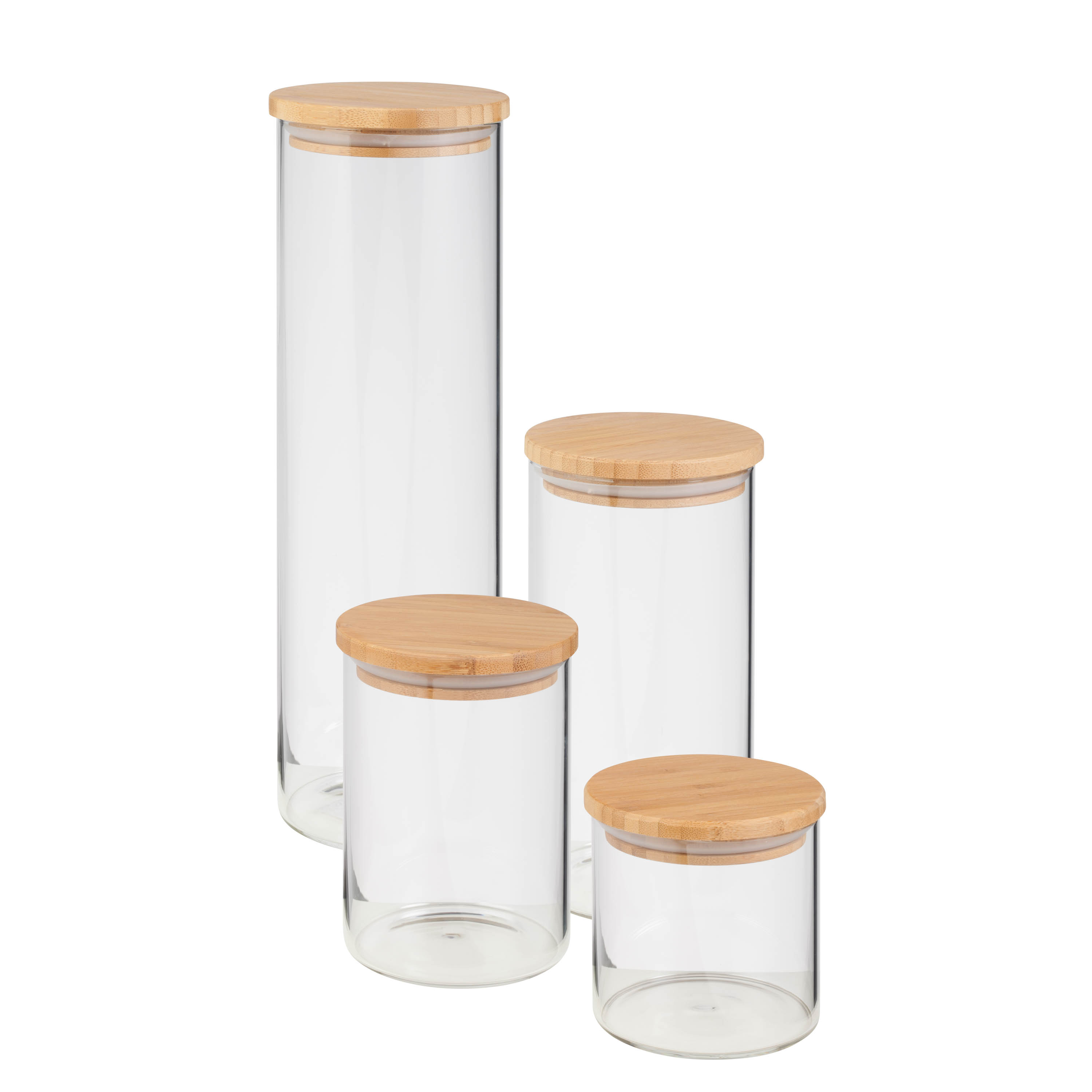 Honey Can Do 4-Piece Glass Jar Storage Set, Bamboo Lids, Natural/Clear - image 4 of 5