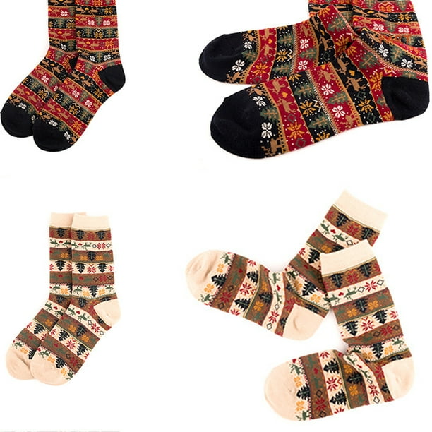 5 Pairs Christmas Women Socks Ethnic Style Wool Crew Socks Thick Knit Socks
