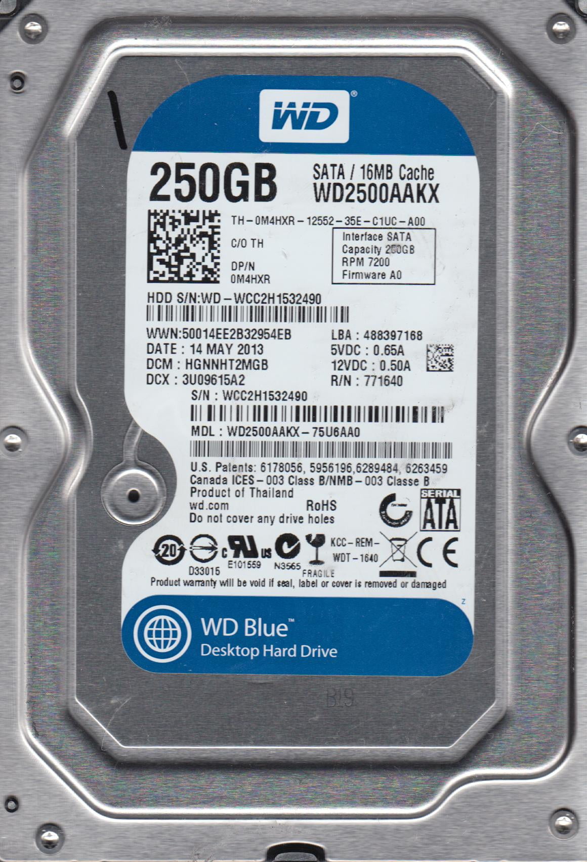 Dhrnhtjmgb 250gb 3.5 " SATA Disco DCM Western Digital WD2500AAKX-75U6AA0 Dcm 