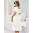 thumbnail image 4 of Women'S Summer Casual Flutter Sleeve Square Neck Smocked Midi Dress White XL, 4 of 7