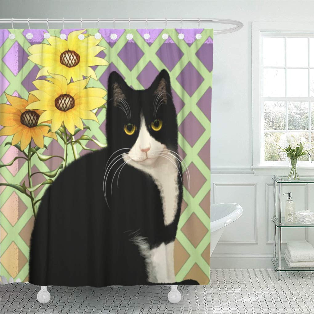 CYNLON Pet Black and White Tuxedo Cat in The Kitties Bathroom Decor ...